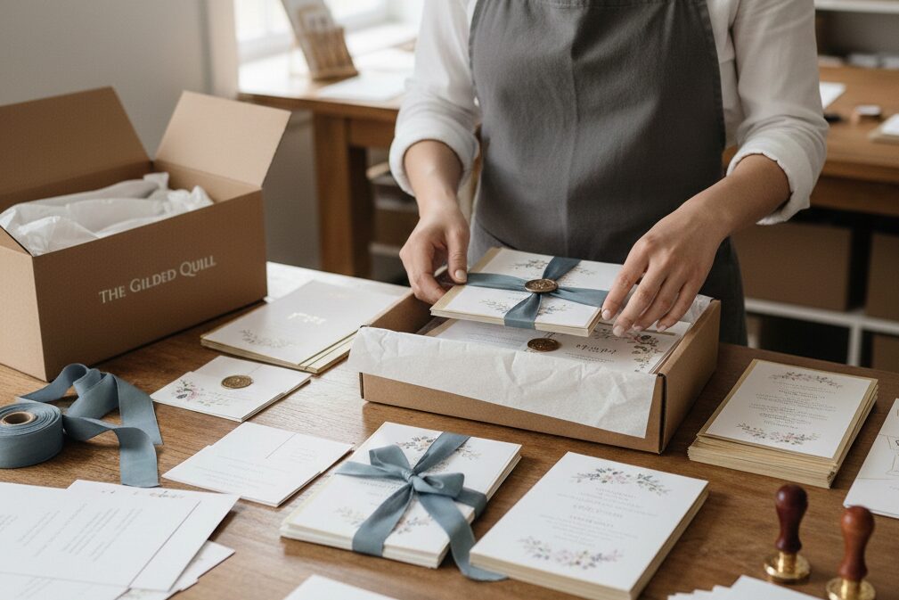 引き出物カードを梱包している画像