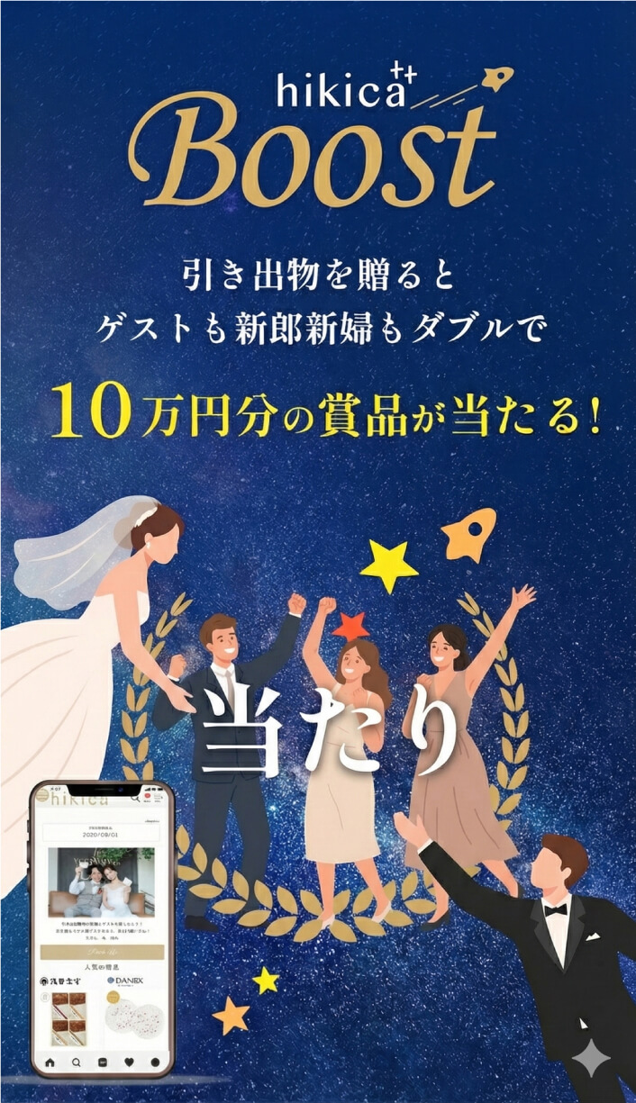 引き出物カードを贈ると【10万円分の賞品】をゲストと新婦に当たる！